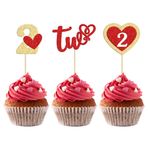 Gyufise 24 Adet Sevgililer Günü İki Cupcake Üstü Altın Kırmızı Simli Kalp 2. Doğum Günü Pastası Süsü Süslemeleri Sevgililer Günü Temalı Düğün Nişan Gelin Partisi Doğum Günü Partisi Malzemeleri