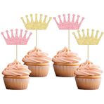 Gyufise 24 Adet Taç Cupcake Süsleri Pembe Altın Parıltılı Kraliçe Taç Cupcake Kürdanları Kraliçe Prenses Temalı Bebek Partisi Kızlar Düğün Doğum Günü Partisi Pasta Süslemeleri Malzemeleri