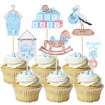Gyufise 36 adet Oh Baby Cupcake Toppers Emzik Bulut Ay Yıldız Bebek Erkek Çocuk Cupcake Picks Kuğu Bebek Duşu It's a Boys Baby Shower Kids Boys Doğum Günü Parti Malzemeleri Mavi