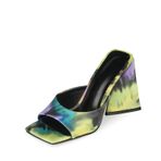 GZHMMAN Balık Ağızlı Yüksek Topuklu Sandalet Kadın Kalın Topuklu Trapez Batik Stiletto Topuk Yüksek Topuklu 10 cm, Sarı, 43