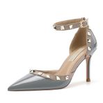 Gzhmman High Heels Ayak Bileği Kayışı Sivri Burun Blue Kadın Yüksek Topuklu Ayakkabı