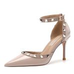 Gzhmman High Heels Ayak Bileği Kayışı Sivri Burun Nude Kadın Yüksek Topuklu Ayakkabı