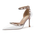 Gzhmman High Heels Ayak Bileği Kayışı Sivri Burun White Kadın Yüksek Topuklu Ayakkabı