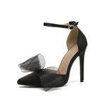 Gzhmman High Heels Sivri Burun Örgü Fiyonklar Dantel Black Kadın Topuklu Ayakkabı