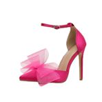 Gzhmman High Heels Sivri Burun Örgü Fiyonklar Dantel Pink Kadın Topuklu Ayakkabı