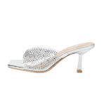 Gzhmman High Heels Yüksek Topuklu Kare Uçlu Sırtı Açık Silver Kadın Sandalet