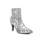 GZHMMAN Kadın Botları Yüksek Topuklu Kısa Çizmeler Yuvarlak Kafa İnce Topuklu Zebra Baskı Yan Fermuar 6 cm Yükseklik, Beyaz, 40