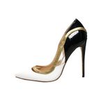 GZHMMAN Kadın Pompaları Sivri Burun Stiletto Topuklu Delikli Yan Rugan Siyah Beyaz ve Altın Boy 12CM, Siyah, 42
