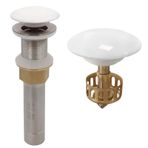 GZILA Taşma Olmadan Gemi Lavabo Drenajı, Sepet Tıpalı Beyaz Açılır Tahliye, Banyo Vanity Seramik Pirinç Süzgeç Saç Catcher, Tıkanma Önleyici Fırçalanmış Nikel, Porselen Kapak