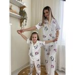 GZT Tekstil Anneler Günü Kombini Kalpli Anne-Kız Pijama Partisi Saten (Fiyat Bir Takım Için Geçerlidir)