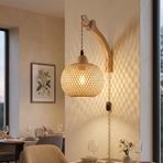 GZZBMY E27 duvar lambası, fişli ve şalterli, vintage duvar aydınlatması, rattan bambu abajur, yatak odası, oturma odası, koridor için duvar lambaları (ampulsüz) (B)