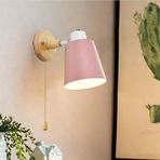 GZZBMY E27 iç duvar lambası, çekme ipli şalterli, modern, ahşap, metal, duvar lambası, 90° döndürülebilir, oturma odası, yatak odası, komodin için duvar aydınlatması (ampul hariç) (pembe)
