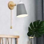 GZZBMY E27 iç duvar lambası, çekme ipli şalterli, modern, ahşap, metal, duvar lambası, 90° döndürülebilir, oturma odası, yatak odası, komodin için duvar aydınlatması (ampulsüz) (gri)