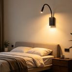 GZZBMY LED duvar lambaları, kuğu boynu lambası, 360° dönebilir, ayarlanabilir açı, şalterli duvar aydınlatması, okuma lambası, oturma odası, yatak odası, komodin için (siyah, sıcak ışık)
