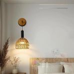 GZZBMY Uzaktan Kumandalı LED Duvar Lambası Kısılabilir Rattan Gölgeli Duvar Lambası Şarj Edilebilir Yatak Odası Oturma Odası Koridor Merdiven için Duvar Aydınlatması (113 Siyah)
