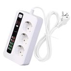 H-03 Üçlü Priz 5 USB Portlu Akıım Korumalı Yangına Dayanıklı 3000 W On/off Düğmeli 2 Metre Uzatma Kablolu 3'lü Priz