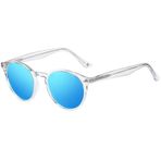 H HELMUT JUST Güneş Gözlüğü Erkek Kadın Yuvarlak Retro Mavi Aynalı Polarize Lens Hafif TR90 Kristal Çerçeve Asetat Kayış