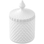 H HERAFE Qtip Tutucu Dispenser Eczacı Cam Kavanoz - Banyo Saklama Kabı Pamuk Topu, Ped, Saç Kravatı, Tampon, Banyo Tuzları, Diş İpi - Makyaj Düzenleyici (Mat Beyaz, Large)