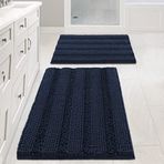 H.VERSAILTEX 2 Parça Banyo Seti Banyo Halıları Kaymaz Ekstra Emici Yumuşak ve Kabarık Çizgili Banyo Paspası Seti Şönil Banyo Halıları, Zemin Paspasları Hızlı Kurur Makinede Yıkanabilir (Lacivert, 50,8 cm x 81,2 cm / 43,2 cm x 60,96 cm)