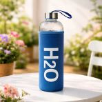 H2o Kılıflı Cam Matara - Şeffaf / Mavi - 1 Lt