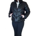 Haan Kadın Kapüşonlu Suni Deri Trend Mont - 01-Siyah - XL