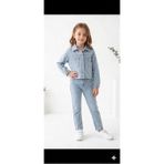 HaanBebe Inci Detaylı Kız Çocuk Kot Ceket ve Pantolon Takımı - Açık Mavi Denim Takım - 4 Yaş - Lacivert