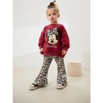 HaanBebe Kız Çocuk Minnie Mouse Baskılı Takım - Leopar Desenli Ispanyol Paça Pantolonlu Ikili Set - 2 - 3 Yaş - Bordo