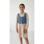 HaanBebe Kız Çocuk Müslin Elbise ve Kot Yelek Takımı - 2'li Kombin Set - 7 - 8 Yaş - Ekru - Mavi