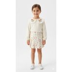 HaanBebe Kız Çocuk Nakış Yaka Detaylı Sweatshirt ve Çiçek Desenli Pileli Etek Takımı - 3 – 4 Yaş - Ekru - Krem