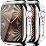 Habilis Apple Watch 9/8/se/7/6/5/4/3/2/1 Seri Uyumlu 45MM 44MM 42MM 41MM 40MM 38MM Akıllı Saat Parlak Şık Kasalı Ekran Koruyucu - Gümüş