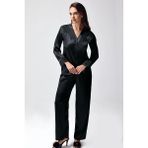Hace Bazaar Freshness 9950-PT Saten Dantel Detaylı Pijama Takımı - Siyah