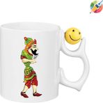 Hacivat & Karagöz Premium Porselen Kupa Bardak - Emoji 5 - 001 - Beyaz