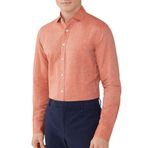 Hackett London Erkek melanj pamuk keten gömlek, Turuncu (Rust Brown), L