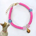 HADESS Çanlı Kedi Tasması, Kız ve Erkek Kediler için Nazar Boncukları, Yumuşak Hamur Boncukları, Küçük ve Büyük Kediler için Ayarlanabilir Yaka, Küçük Irk Köpekler (Pembe)