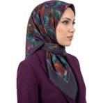 Hadiora Kadın Füme Mürdüm Tüy Desenli Flamlı Soft Ipek Eşarp - Füme - Mürdüm - Standart