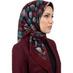 Hadiora Kadın Lacivert Bordo Tüy Desenli Flamlı Soft Ipek Eşarp - Lacivert - Bordo - Standart