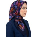 Hadiora Kadın Lacivert Saks Mavisi Tüy Desenli Flamlı Soft Ipek Eşarp - Lacivert - Saks Mavisi - Standart
