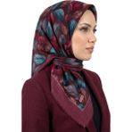 Hadiora Kadın Mürdüm Turkuaz Tüy Desenli Flamlı Soft Ipek Eşarp - Turkuaz - Mor - Standart