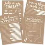 Hadley Designs 50 Rustik Bebek Partisi Oyunu Cinsiyet Nötr - 4 Oyun Çift Taraflı, Who Knows Mommy Best Baby Shower Oyunu, Bebek Hayvanı İsim Oyunu, Çocuk Kafiye, Bebek Tahmin ve Tavsiye Kartları