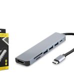 Hadron HDX7835 Type-C 3XUSB 3.0+Type-C PD+HDMI 4K 30Hz+Kart Okuyucu 7 in 1 Gri Dönüştürücü Adaptör