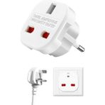 Hadron Ingiltere’den Ab’ye Seyahat Adaptörü – Uk G Tip 3 Pin’den Avrupa E/f Tipi 2 Pin Priz Dönüştürücü, Güvenlik Kilitli, 240V 10A/16A, Fransa, Almanya, Hollanda, Polonya, Isveç Uyumlu - 0 - Siyah