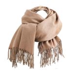 Hadwii Bayan Şal Kaşmir İmitasyon Wraps Casual Basic Çok Renkli Şal Sonbahar Kış Sıcak Atkı 26 Renk Püsküllü Panço 70 * 180 cm, 003 Buğday, L
