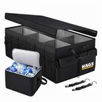 HAEGS Araç Bagaj Düzenleyici, Soğutucu Çantalı Bagaj Organizer Sağlam Katlanabilir, Otomobil ve SUV`lar için, Cepli, 3 Ana Bölmeli, 70L: 75x35x28 cm - Siyah