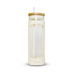 haelo 20oz Cam Bardak Su Şişesi, Samanlı Buzlu Kahve Fincanı, Silikon Koruyucu Kılıf, Bambu Kapak Yeniden Kullanılabilir BPA İçermez (Dune)
