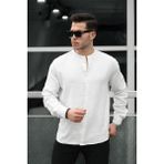 Hafif ve Nefes Alabilir Erkek Müslin Yarım Pat Hakim Yaka Oversize Gömlek - Beyaz - 2XL