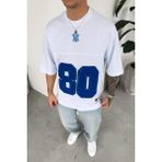 HAFKA Beyaz 80 Nakışlı Premium Oversize Tişört - XL