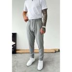HAFKAGİYİM Açık Gri Beli İp Detaylı Regular Fit Kumaş Pantolon
