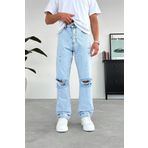 HAFKAGİYİM Buz Mavi Dizi Yırtık Baggy Pantolon