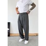 HAFKAGİYİM Koyu Gri Pileli Baggy Kumaş Pantolon