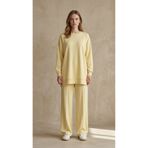 HAFSA Açık Sarı Premium Modal Relax Fit İkili Takım – Salaş Kesim Uzun Tunik Pantolon Set